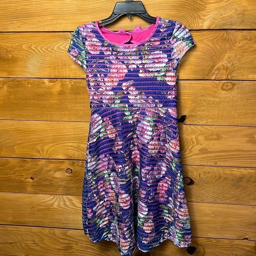 IRIS & IVY‎ Kids Girls Dress Size 16 Floral Print Pink Bow Back Cutout
